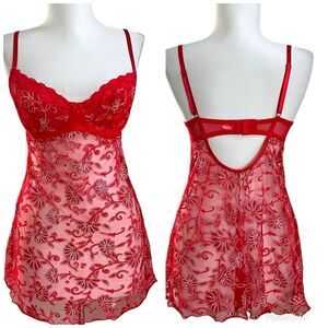 Vintage Y2K Babydoll Lace Sheer Top Bra 36C L Mesh Coquette Whimsigoth